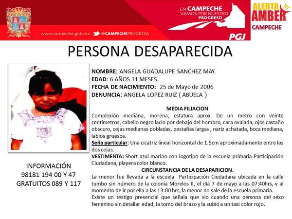 Megabesos's tweet photo. Ayudémos a encontrar a la pequeña Ángela que desapareció en Campeche, no es una broma, gracias a todos!!!! http://t.co/efHHowfG0o