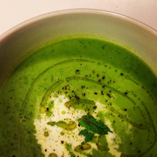 JeremyCooks's tweet image. Dinner is served. Can't believe I can even function to make this after a 12 hour shift. #spring #pea #soup