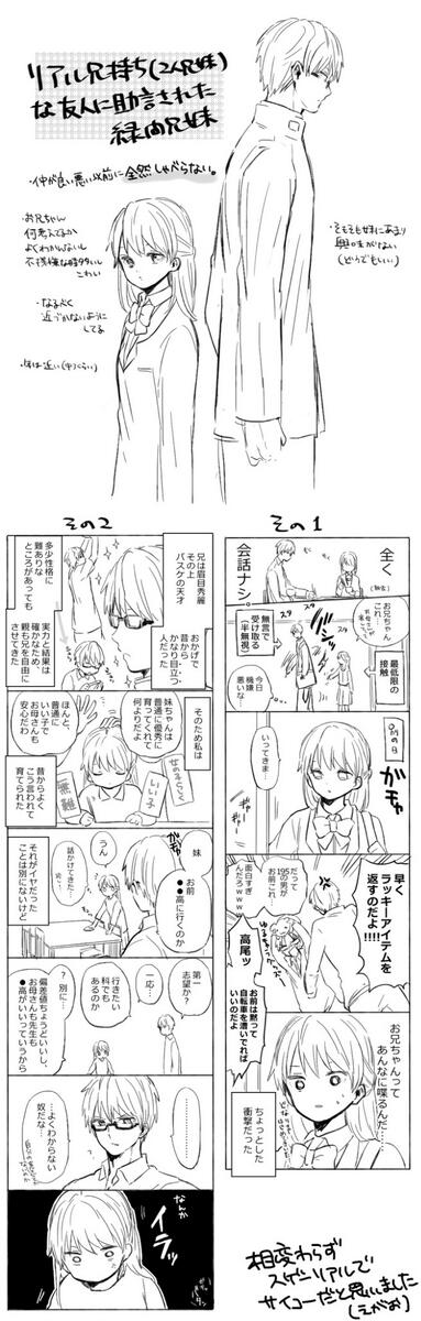 恒例の友人考案バージョン緑間兄妹も投げ 時間なくて線画状態!ごめん! 