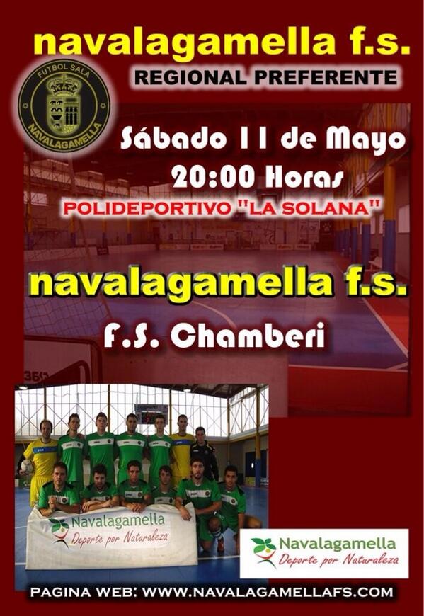 Mañana Sabado 11 de Mayo a las 20:00 en La Solana, nuestro filial <a href="/NavalagamellaFS/">Navalagamella F.S</a> B se enfrenta al FS Chamberi!!!