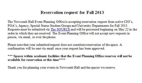 Reservation Request for Fall 2013!