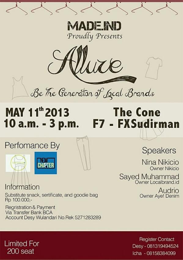 UPCOMINGjkt's tweet photo. TODAY! Yuk beli tiketnya. Bakal ada kita ngeramein seminarnya :) see you there mate! :D #SeminarAllure @MADEINDEO http://t.co/Uop87LESYM