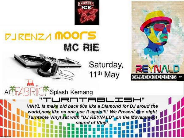 fabricJKT's tweet photo. RT @djreynald: @fabricJKT Tonite SMIRNOFF ICE'TURNTABLISH' Vinyl Session set by:REYNALD...Guest RENZA MOOR,Mc RAI http://t.co/rVKTVJVlme