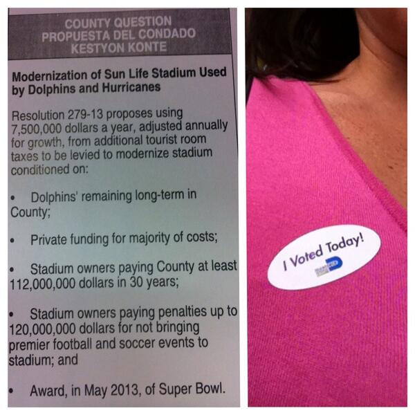 dt007's tweet photo. This life-long @MiamiDolphins fan just did her part @mikedeefins @MiamiFirst! #stadiumsupport http://t.co/sJmGk5i0hq