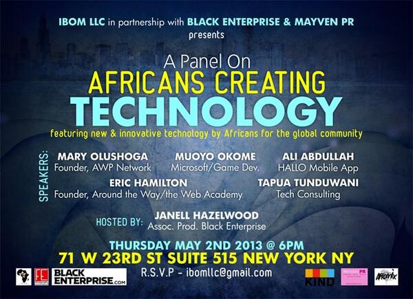 janelmwrites's tweet image. #NYC Techies: @IBOMLLC  presents #AfricansInTech event hosted by @blackenterprise &apos;s own @JPHazelwood  on 5/2