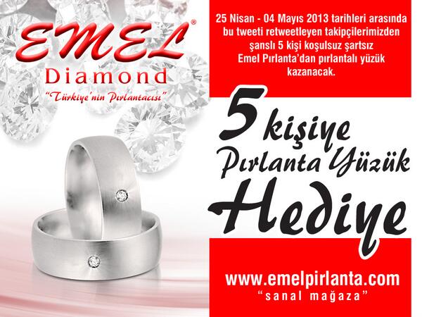 5 kişiye HEDİYE PIRLANTA YÜZÜK. Bu tweeti retweetleyin takip edin kazanma şansınızı artırın....