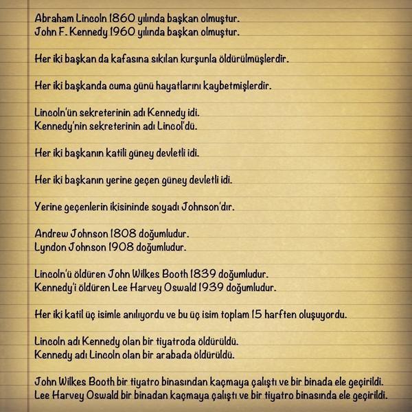 TuhafAmaGercek's tweet photo. Abraham Lincoln ve J.F.Kennedy'nin kader tesadüfler http://t.co/7YkhqDTCWj