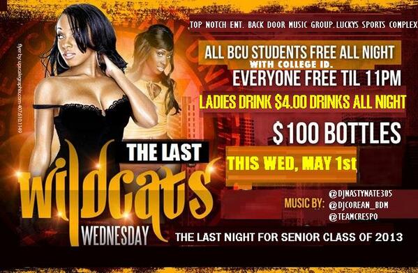 _xoxoPinky's tweet photo. 2Nite. Last WILDCAT WED @Luckys #BCU FREE W/ COLLEGE ID @BCUFollowers $4 DRINKS SPECIALS @BCU16 @BCUPhiMuAlpha >http://t.co/TbKii96QD5 #RT