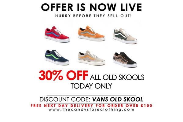 TheCandyStore's tweet photo. We have a 30% OFF offer on all our #Vans Old Skools, offer is only available today - In store &amp; Online #candyvans http://t.co/OeGAT5nAWB