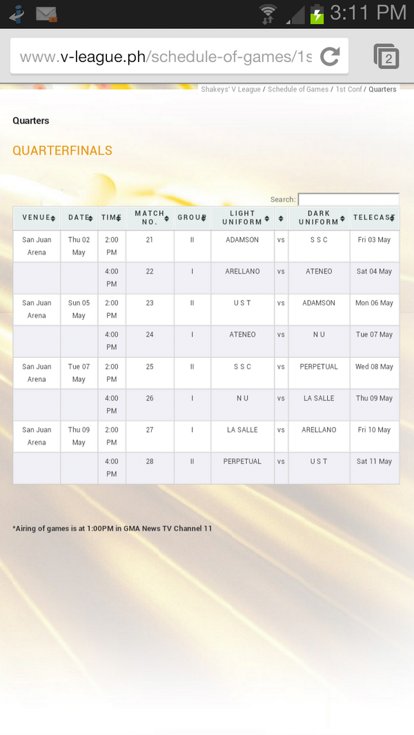 thebookofEROS's tweet photo. Quarter finals schedule for Shakey's VLeague. #svl http://t.co/X89heL3UUA