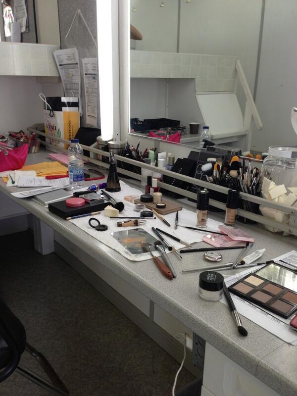 kristinwayne's tweet photo. Busy morning in the trailer #makeupexplosion http://t.co/eEr8QJ5dPa