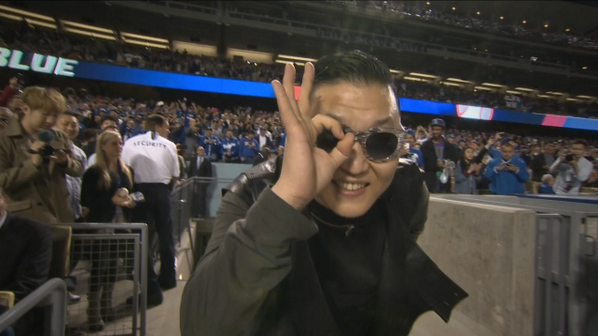 Dodgers's tweet photo. #IPSYou! Video of @psy_oppa's appearance at Dodger Stadium is coming soon. Until then, here's a photo: http://t.co/MMzJYx02ut