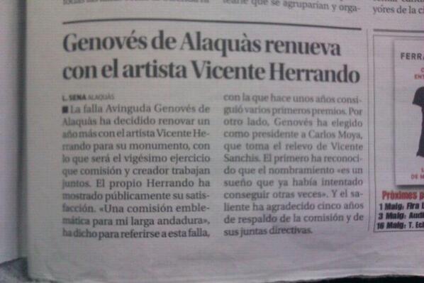 FallaGenoves's tweet image. Renovación Vicente Herrando. Diario Levante
