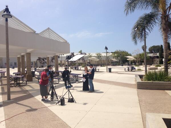 SoCal101TV's tweet photo. our crew is "On Campus" shooting a whole new episode...can you guess where we are? Mascot Hint: Lancers http://t.co/ctyhZkhibD