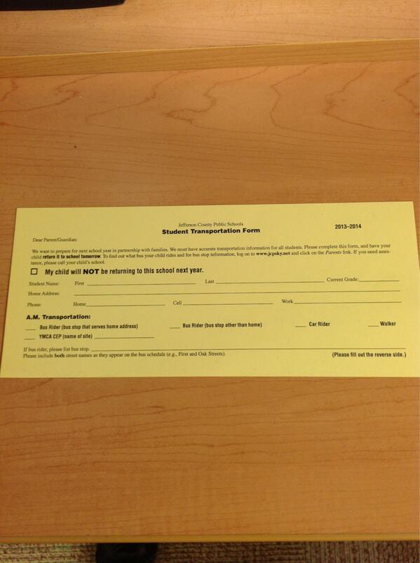 BlueLickElem's tweet photo. Don't forget!  Turn in those yellow cards! http://t.co/76jShPS8Fc