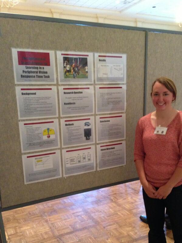 E4BHLab's tweet photo. Danielle presenting the Influence of Sports Goggles on Learning in a Peripheral Vision Response Time Task. http://t.co/ULBrTy8W17