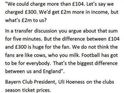 footballacca's tweet photo. Bayern Munich president Uli Hoeness on the club's £104 season ticket price. http://t.co/0okSeng5HG