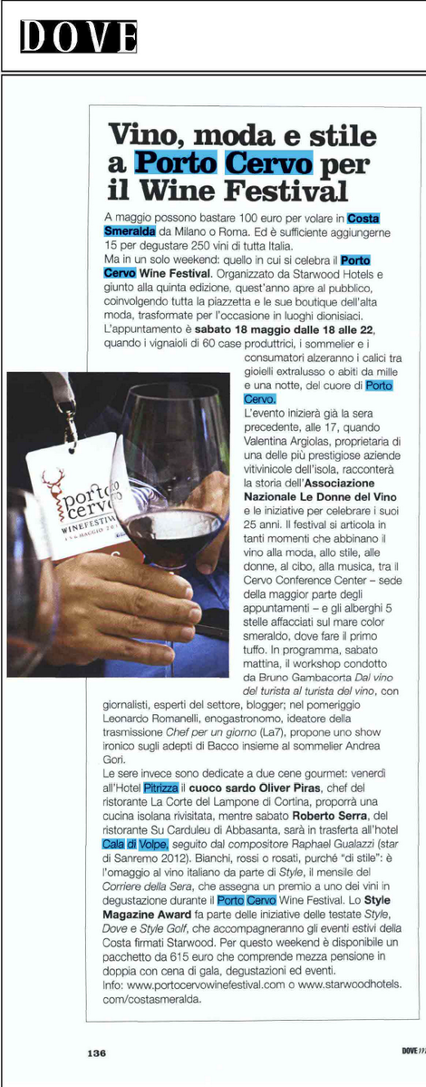 Nel numero di Maggio di DOVE: "Vino, moda e stile a Porto Cervo per il Wine Festival"