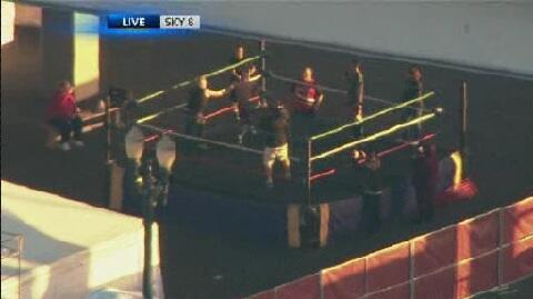 KGWSunrise's tweet image. Lucha Libre at Cinco de Mayo at the Waterfront and @Sky8JJ is there in the air.  Watch @DrewCarney wrestle on #kgwnow