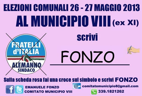 COME VOTARE NEL MUNICIPIO VIII: Fai una croce sul simbolo #FratellidItalia e scrivi nello spazio FONZO #votalosolose