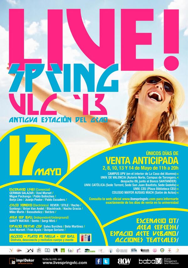 FiestasUCV's tweet photo. @ucvestudiantes 
Live Spring VLC ´13 (Entradas ya a la venta)
#PaellasUCV
#liopreexamenes
#laultimayestudio http://t.co/WMhMBgPNfj