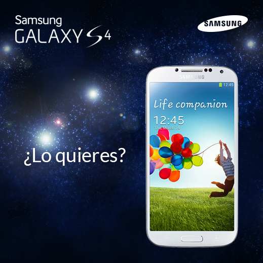 Por fin, ¡el increíble Samsung Galaxy S4 ha llegado y hoy vamos a regalar uno! RT si tú lo quieres. #ConUnGalaxyS4