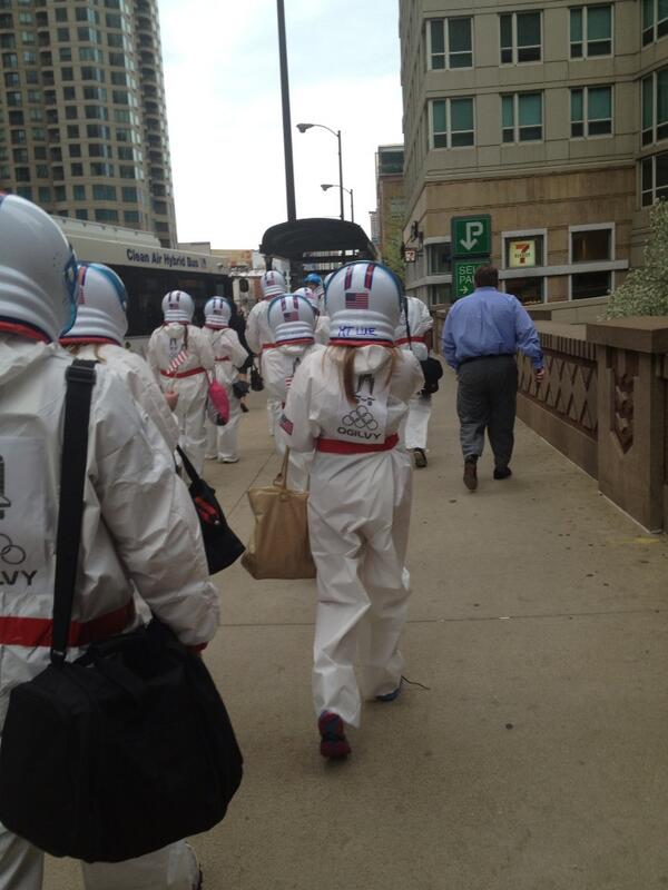 KimCozza's tweet photo. Surrounded by astronauts on the street today.. They came out of nowhere http://t.co/90lqH4N0rb