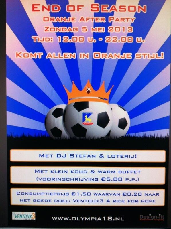bsvolympia18's tweet photo. Zondag 5-5 vanaf 12.00 uur in clubhuis Olympus: END OF THE SEASON PARTY thema: Oranje after Party. http://t.co/opRVqkJf5i