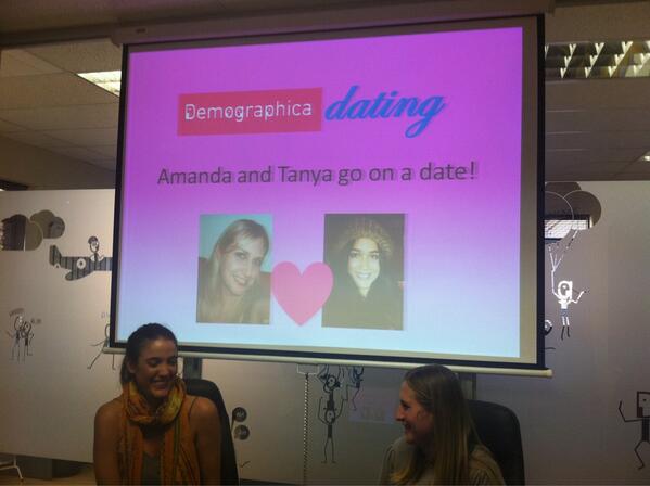 Demographica's tweet photo. Last up we have @amandavokes and @TanyaAumann presenting back on their Demographica dating experience. http://t.co/FR9U192vIc