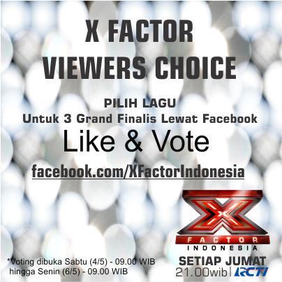 Pilih lagu u/ Grand Finalis kamu! Polling dibuka Sabtu (4/5) - 9.00 WIB s/d Senin (6/5) - 9.00 WIB #XFViewersChoice
