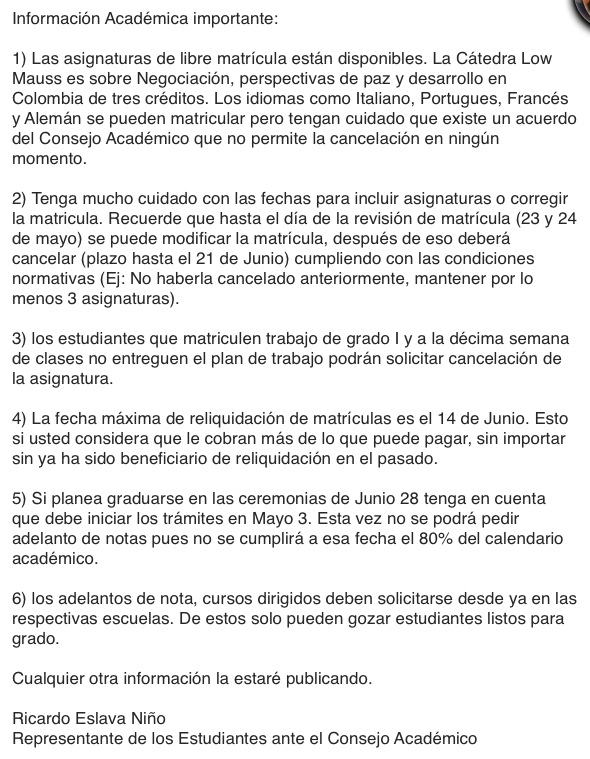 Información académica IMPORTANTE #UIS <a href="/prensaestudiant/">Prensa Estudiantil</a> @uismemes @cefas.uis