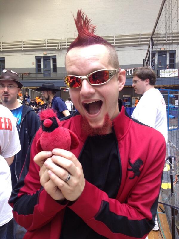 Emcee @AngryEricFRC takes a break with Angry Bird <a href="/ctfirst/">NE FIRST-Connecticut</a> Robotics State Championship #hartford @NEUtilities