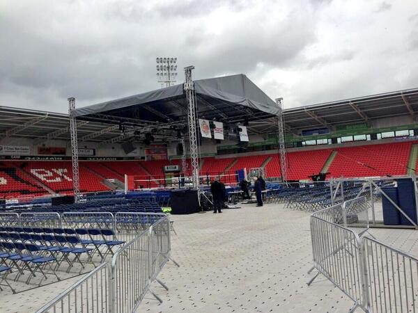 Ring erected and ready in sunny Doncaster for Jamie McDonnell's IBF title fight tonight on <a href="/PrimetimeLiveUK/">Primetime TV</a>