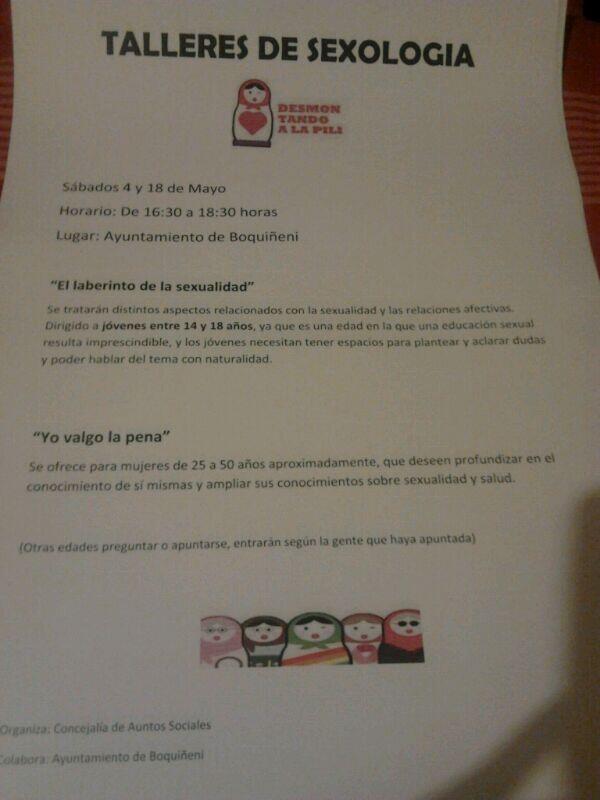 Hoy taller de sexologia a las 16:30 en el ayuntamiento. Animaros a participar!!!