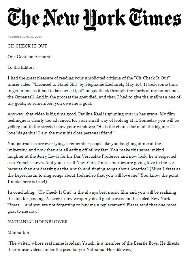 Adam Yauch Once Wrote A Letter To The York Times" In Response To A Bad Review