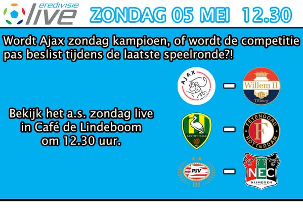 Wordt Ajaxkampioen of wordt de competitie beslist op de laatste speelronde? Wij zijn morgen geopend vanaf 12.00 uur!