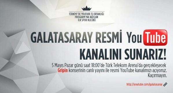 korhankurt's tweet photo. Galatasaray YouTube ile imzaladığı İş Ortaklığı Programı ile taraftarına yepyeni bir deneyim yaşatmaya hazırlanıyor http://t.co/yPLgmLOimm