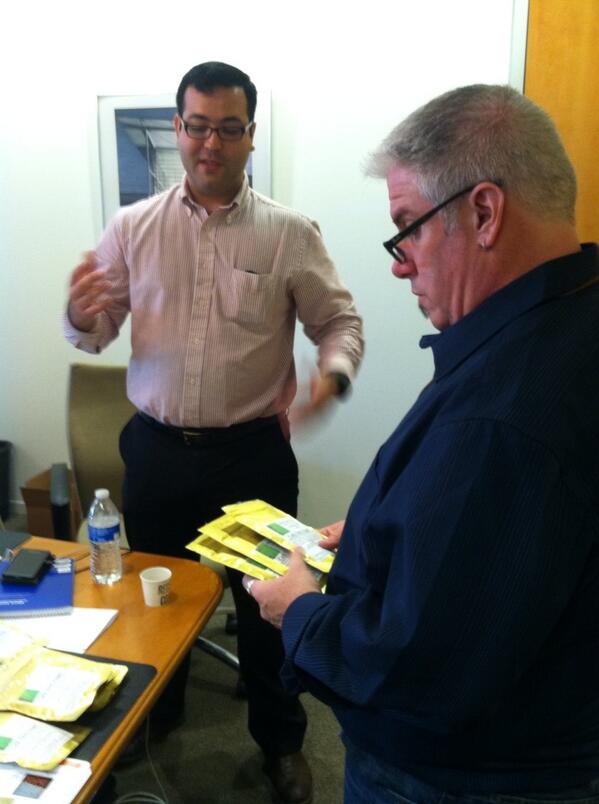 Honduran farmer Gerardo Casco works the media room at #CoffeeCON - amazing coffee from the man that grows it