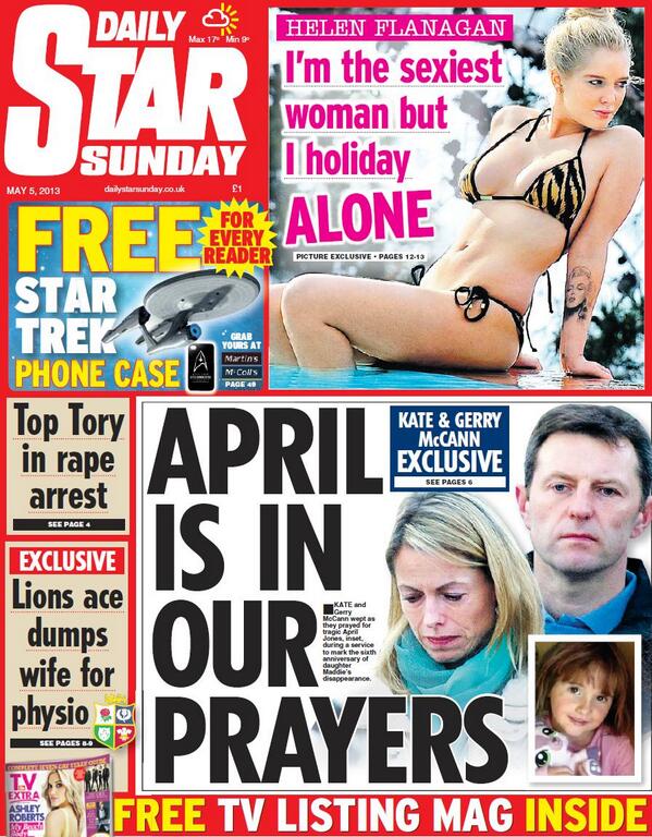 Daily Star tomorrow - McCanns:  April is in our prayers BJcoPSsCAAAdPaN