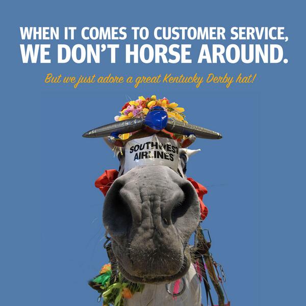 SouthwestAir's tweet photo. We got a pretty fast horse in this race, and he's got a sweet #KentuckyDerby hat:. http://t.co/E9YwVimlki