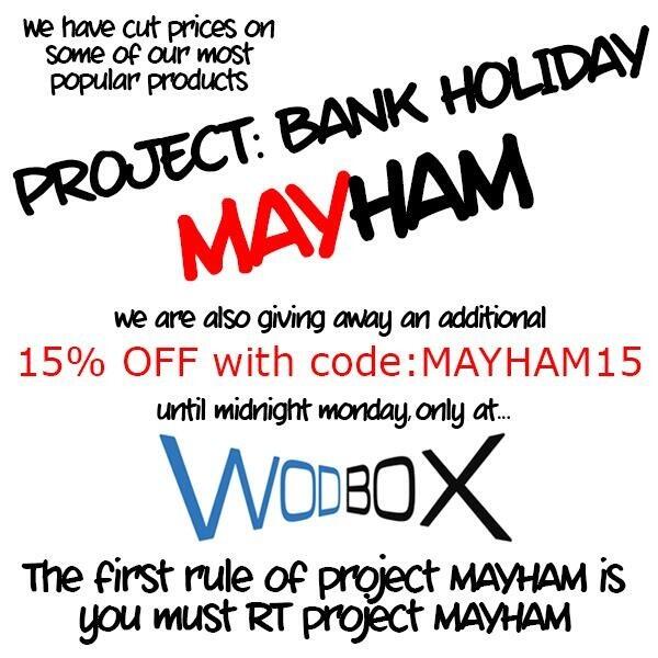 WODboxUK's tweet image. Day 2 of #projectmayham - get 15% off some new #gear #apparel #stash for #crossfit - only wodbox.co.uk RT