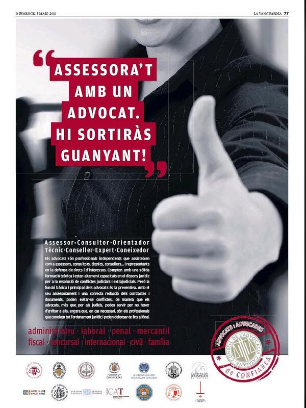 conselladvocat's tweet photo. Assessora't amb un advocat: Hi sortiràs guanyant! http://t.co/fsGsCXwl2g