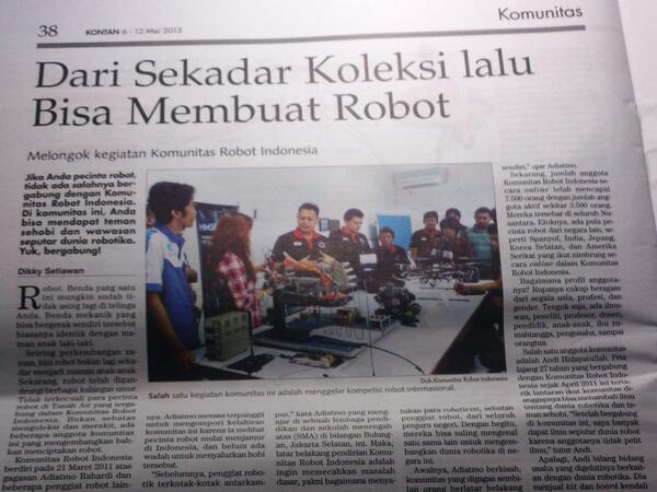 KomunitasRobot's tweet image. #KomunitasRobot hadir di Tabloid @KontanNews edisi 6-12 Mei 2013