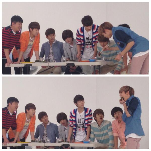 bestIdolone's tweet photo. * 눈쏠림 주의 * 고기를 가진 자! 인피니트 (+ 덤으로 도니)를 지배하리라~ <이번주 주간아이돌 : 인피니트가 배고플 때 특집> http://t.co/zfArzvYxDx