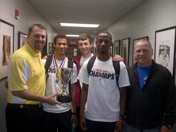 MillCreekHawk's tweet photo. Principal Jason Lane receiving his first MC State Championship trophy from Coach Moore and members of track team. http://t.co/cUYZ6tPeZ4