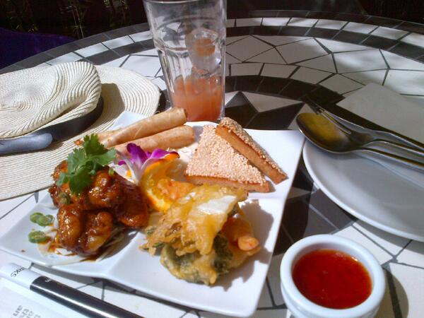 My Birthday Lunch. Prawns, chicken wings, tempura vegetables, prawn toast, grapefruit juice £10.90 Chang Thai, Ludlow