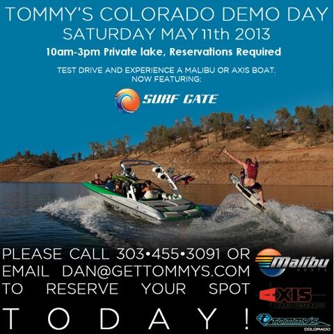 Tommy's Malibu &amp; Axis Demo Day this Sat, May 11 from 10-3. Registration required <a href="/malibuboats/">Malibu Boats</a> <a href="/axiswake/">axiswake</a> #gettommys