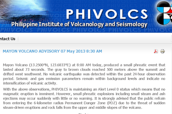 ANCALERTS's tweet photo. PHOTO: Full bulletin of Mayon activity from PHIVOLCS http://t.co/Cd7GLaahUb