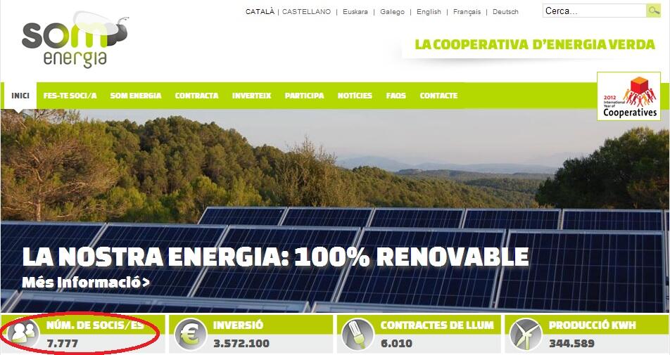 La Cooperativa de Energía Verde Som Energia alcanza lxs 7777 socixs