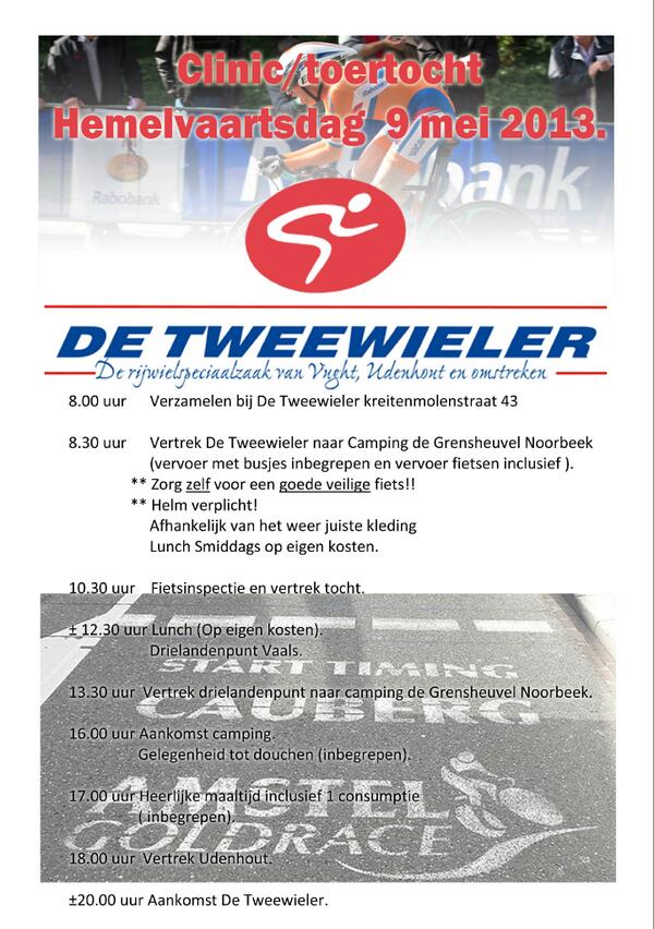 bekijk nu de flyer voor de vertrek en aankomsttijden bij de tweewieler udenhout